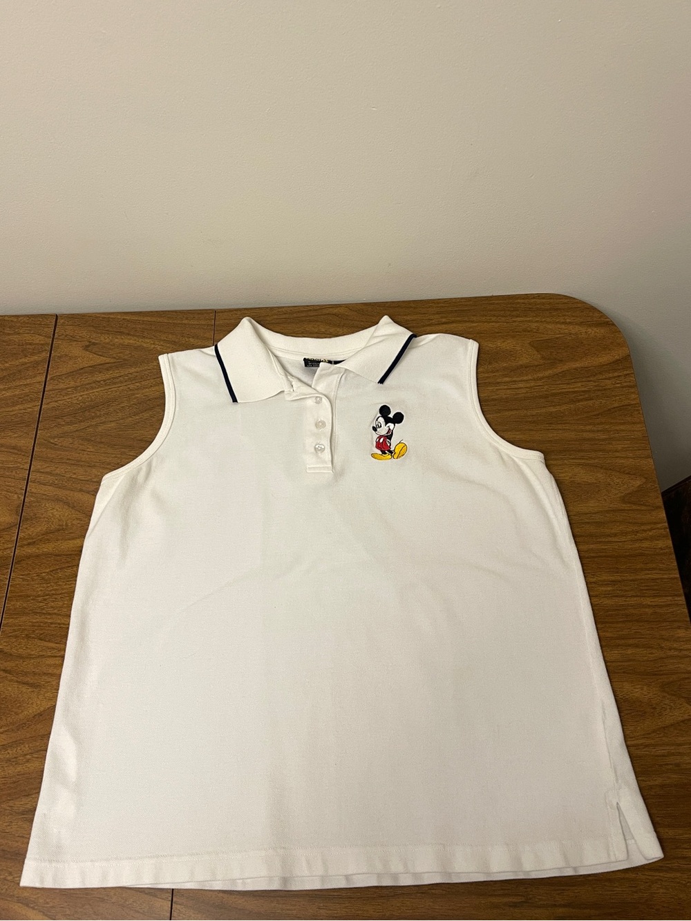Vintage Mickey Unlimited Womens White Cotton Golf Sleeveless Polo Shirt